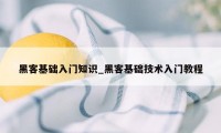 黑客基础入门知识_黑客基础技术入门教程